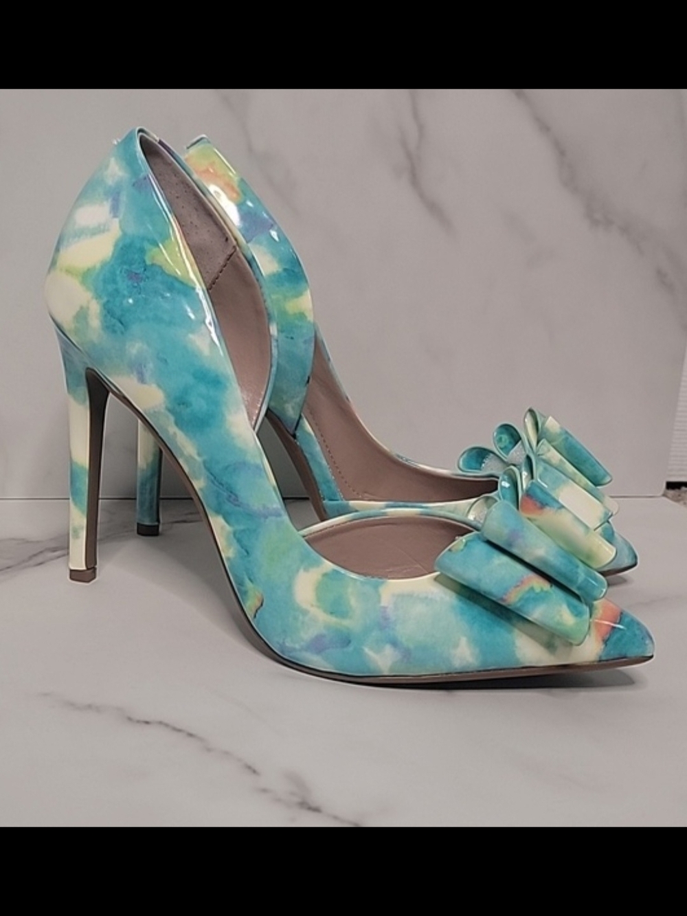 Steve Madden Teal Watercolor Pointed-Toe Bow Pumps
